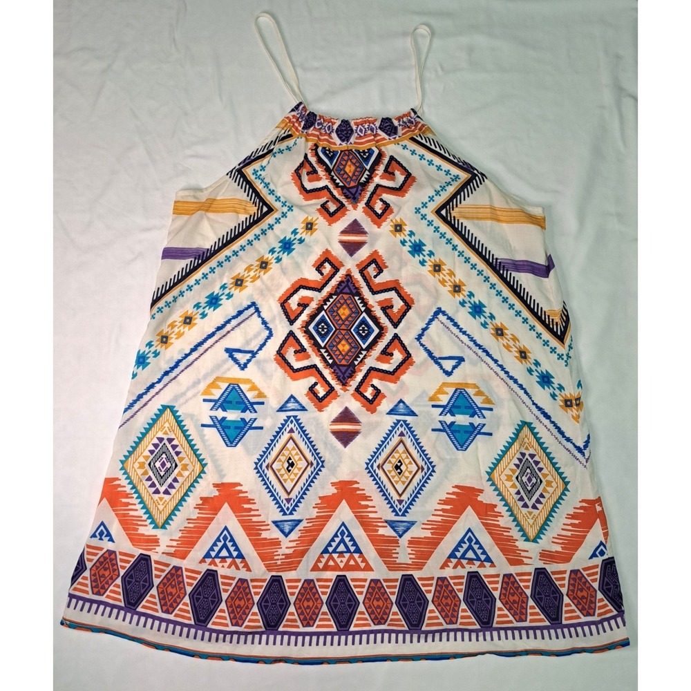 Flying‎ Tomato Lg Boho Aztec Halter Minidress Festival Western Vibrant Eclectic